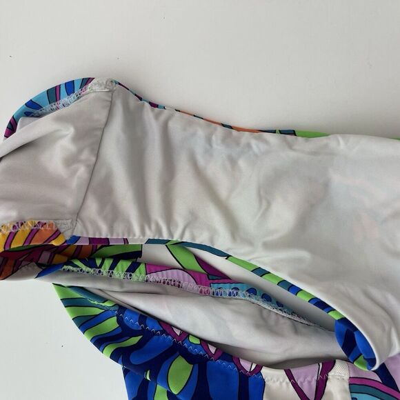 Trina Turk One Piece Swimsuit Size 8 10?  Multi Paradise Plume V Plunge Tropical - Picture 9 of 16